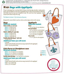 CLEARANCE • KWIK SEW SEWING PATTERN BAGS, COIN PURSE / HEAD PHONE CASE WITH APPLIQUE K121