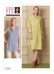 CLEARANCE • VOGUE SEWING PATTERN  MISSES' LOOSE-FITTING DRESS AND SHIRT WITH BUTTON-FRONT PLACKET 1541
