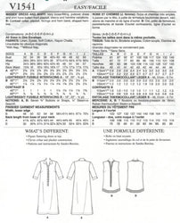 CLEARANCE • VOGUE SEWING PATTERN  MISSES' LOOSE-FITTING DRESS AND SHIRT WITH BUTTON-FRONT PLACKET 1541