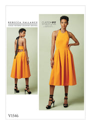 CLEARANCE • VOGUE PATTERN  MISSES' LINED PLEATED HALTER DRESS WITH NECK TIE 1546
