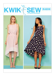 CLEARANCE • KWIK SEW SEWING PATTERN MISSES' HIGH-LOW SLEEVELESS DRESSES WITH NECKLINE GATHERS 4206