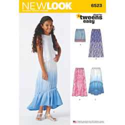 CLEARANCE • New Look Pattern GIRLS' SKIRTS WITH LENGTH AND FABRIC VARIATIONS Sized for Tweens 6523