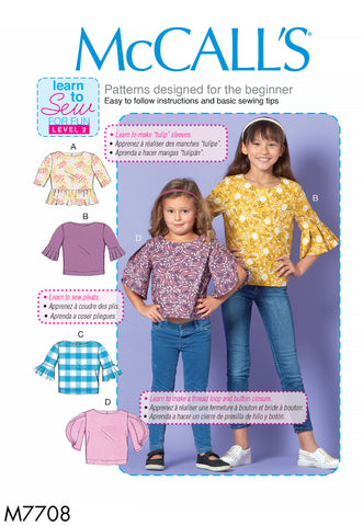 CLEARANCE MCCALL'S PATTERN CHILDREN'S/GIRLS' TOPS 7708