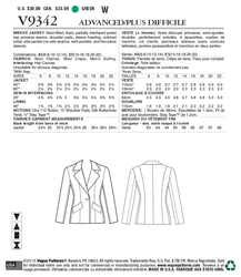 CLEARANCE • VOGUE PATTERN  Misses' Jacket V9342