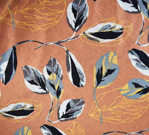 Drifting Leaves Viscose Ponte Roma Fabric - Orange