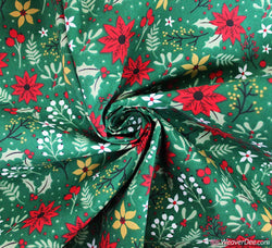 Polycotton Fabric - Christmas Poinsettia Green