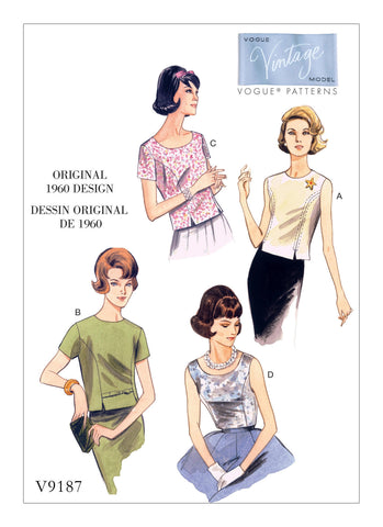 Vogue Pattern V9187 Vintage 1960s Misses' Jewel or Scoop Neck Princess Seam Tops