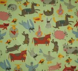 Polycotton Fabric - Animal Farm Mint