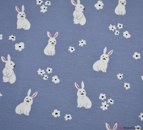 Cotton Jersey Fabric - Bunny Rabbits Light Indigo 