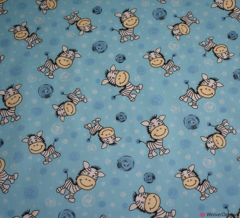 Polycotton Fabric - Cartoon Zebra Blue