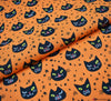 Polycotton Fabric - Creepy Cat Face Orange