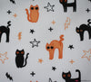 Polycotton Fabric - Halloween Cats White