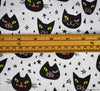 Polycotton Fabric - Creepy Cat Face White