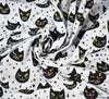 Polycotton Fabric - Creepy Cat Face White