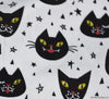 Polycotton Fabric - Creepy Cat Face White