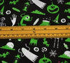 Polycotton Fabric - Halloween Ghost Party Green