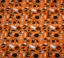 Polycotton Fabric - Halloween Ghost Party Orange