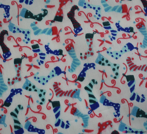 Polycotton Fabric - Little Elf’s Christmas Stockings Ivory