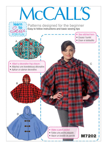 McCall's Pattern M7202 Misses' Ponchos with Hood Variations