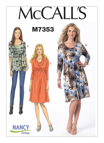 McCall's - M7353 Misses' Raised Elastic-Waist Top & Dresses - WeaverDee.com Sewing & Crafts - 1