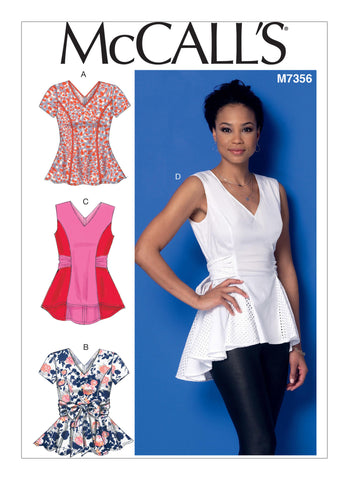 McCall's - M7356 Misses' V-Neck Fit & Flare or Godet Tops - WeaverDee.com Sewing & Crafts - 1