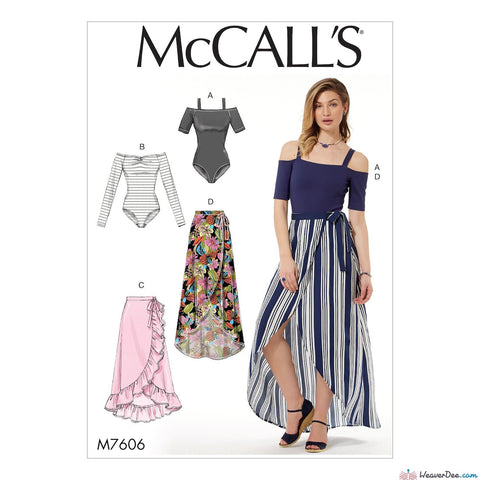 McCall's Pattern M7606 Misses' Off-the-Shoulder Bodysuits & Wrap Skirts with Side Tie