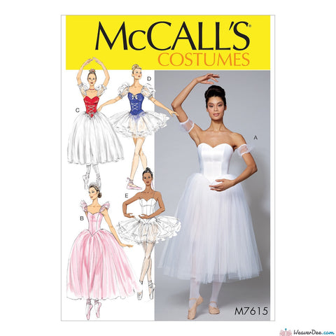 McCall's Pattern M7615 Misses' Ballet Costumes with Boned Bodice, Skirt & Sleeve Variations