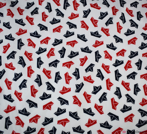 Cotton Poplin Fabric - Origami Sailor Hats White