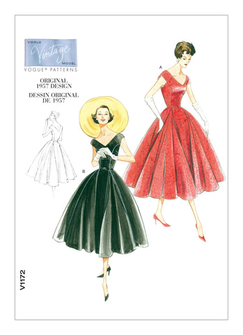 Vogue Pattern V1172 V-Neck Dress & Belt Vintage 1950s (Misses'/Misses' Petite)