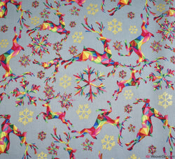 Christmas Metallic Cotton Fabric - Rainbow Reindeers Silver