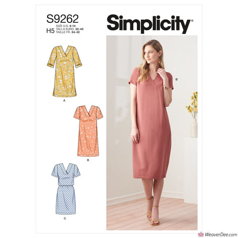 Simplicity Pattern S9262 Misses' V-neckline Shift Dresses