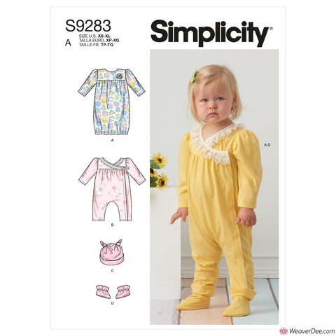 Simplicity Pattern S9283 Infants' Knit Gathered Gown & Jumpsuit