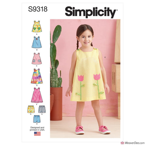 Simplicity Pattern S9318 Toddlers' Tent Tops, Dresses & Shorts
