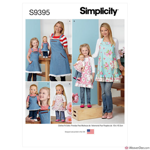 Simplicity Pattern S9395 Aprons for Misses, Children & 18" Doll
