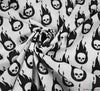 Polycotton Fabric - Skull Flames White