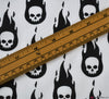 Polycotton Fabric - Skull Flames White
