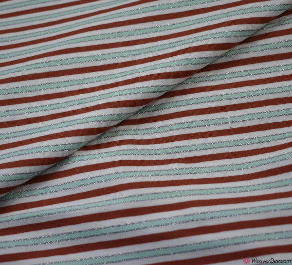 Glitter Stripe Dusky Blue John Louden Cotton Jersey Fabric