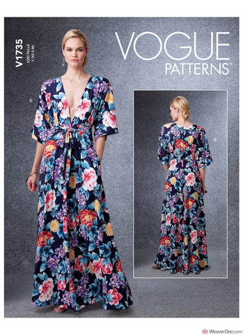 Vogue Pattern V1735 Misses' Deep-V Kimono-Style Dresses with Self-Tie