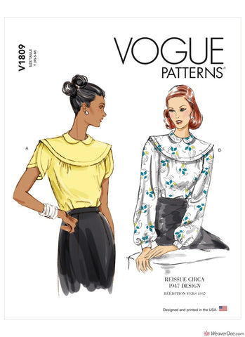 Vogue Pattern V1809 Misses' Tops - Vintage 1940s