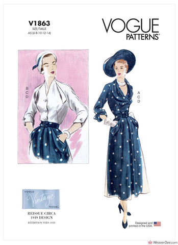 Vogue Pattern V1863 Misses' Blouse, Skirt & Belt - Vintage 1940s / 1950s