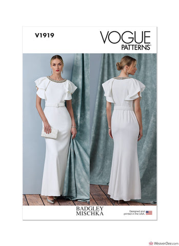 Vogue Pattern V1919 Misses' Full Length Dress with Belt by Badgley Mischka
