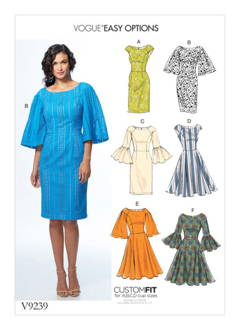 Vogue Pattern V9239 Misses' Princess Seam Dresses With Sleeve & Skirt Variations