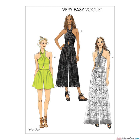Vogue Pattern V9259 Misses' Criss-Cross Halter Romper & Jumpsuit with Length Variations
