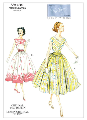 Vogue Pattern V8789 Vintage 1950s Full-Skirt Dresses & Cummerbund (Misses'/Misses' Petite)