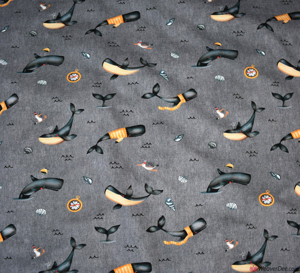 Whale Print Blue John Louden Cotton Jersey Fabric