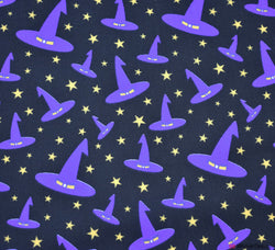 Polycotton Fabric - Witches Hats Black