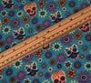 Polycotton Fabric - Floral Skulls Jade
