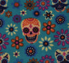 Polycotton Fabric - Floral Skulls Jade