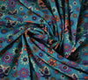 Polycotton Fabric - Floral Skulls Jade