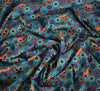 Polycotton Fabric - Floral Skulls Jade